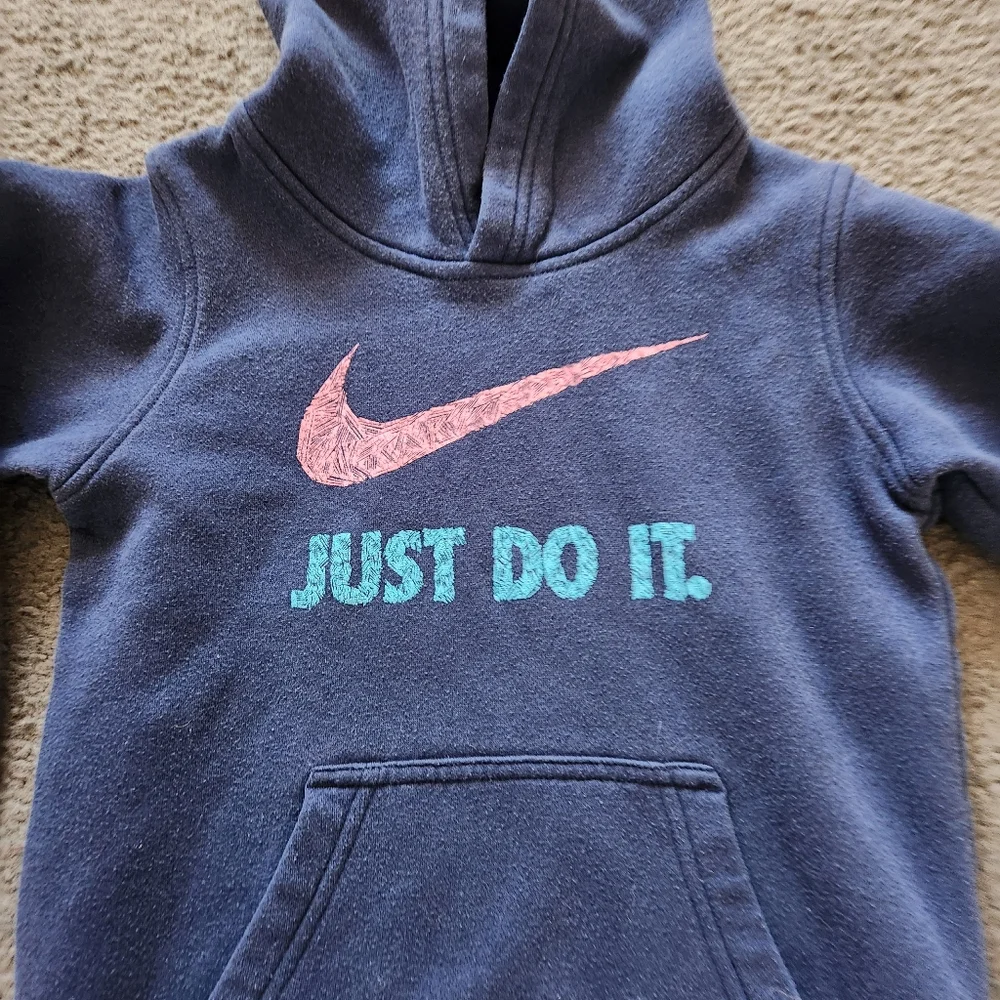 NIKE Kids Hoodie Size 6X Blue Just Do It Cotton Poly Sweatshirt Swoosh - Picture 2 of 9